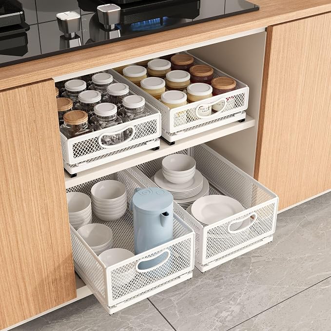 Sliding Cabinet Basket Organizer Drawer Self Adhesive Slide out Pantry Shelves - Image 8
