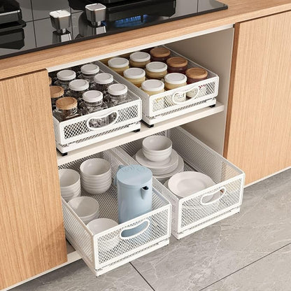 Sliding Cabinet Basket Organizer Drawer Self Adhesive Slide out Pantry Shelves - Image 8