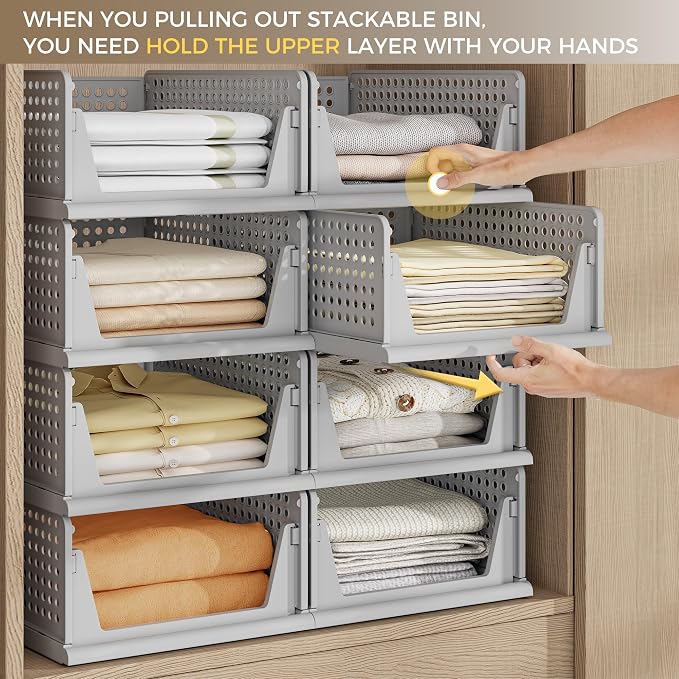 Pinkpum 8 Pack Closet Organizer Storage Bins Stackable Plastic Drawer Shelf | - Image 3