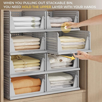 Pinkpum 8 Pack Closet Organizer Storage Bins Stackable Plastic Drawer Shelf | - Image 3