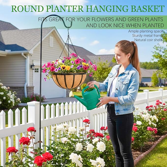 Hanging Planters for Outdoor Plants 4 Pack 14 inch Metal Hanging Flower Basket - Image 2
