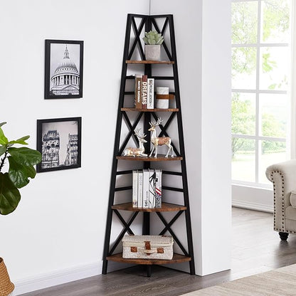 HOMBAZAAR 72 Inch Tall Corner Shelf, 5 Tier Corner Ladder Bookshelf, Tall - Image 7