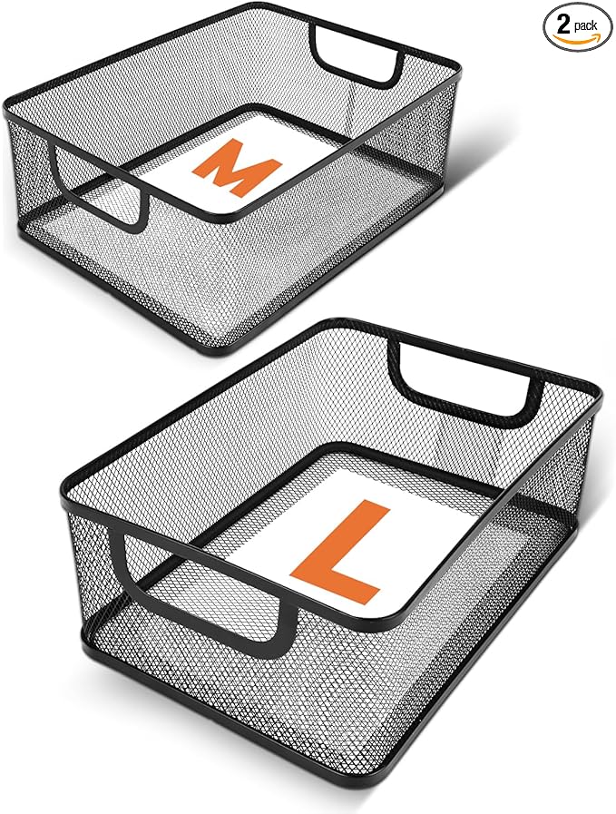 2 Pack EsOffcce Metal Mesh Steel Basket, 2 Size Household Food Sundry Storage by EsOfficce