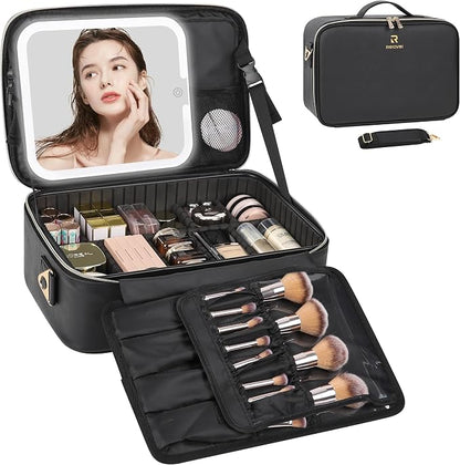 Relavel Makeup Train Case With LED Mirror, Professional Travel Cosmetic Bag by Relavel