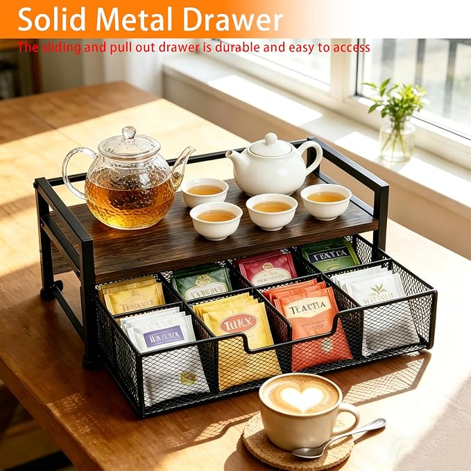 Tea Bag Organizer for Kitchen Countertop, Wooden Tea Box Organizer - Image 6