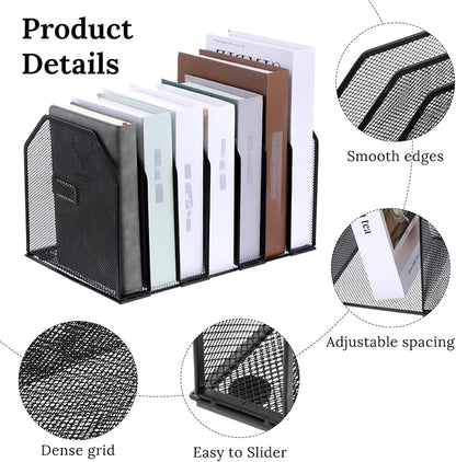 Metal Mesh File Organizer, Adjustable 7 Section Vertical Desk File Holder - Image 3