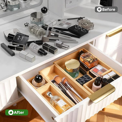 Bamboo Drawer Organizer Set, Junk Drawer Divider and Storage Trays Containers - Image 5