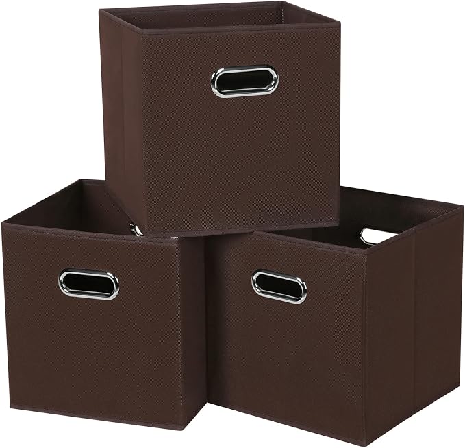 Black Fabric Cubby Storage Bins, Cube Organizer Bin Foldable Storage Boxes by Yunkeeper