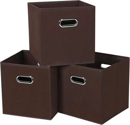 Black Fabric Cubby Storage Bins, Cube Organizer Bin Foldable Storage Boxes by Yunkeeper