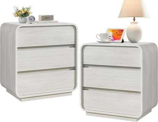 White Nightstand Set of 2 with Charging Station, 23.2" Wide Wood Night Stand by StandifurnoFurniture