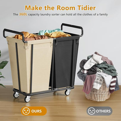 Large laundry hamper with Wheels, 2 Bag 360L Big Rolling Laundry Basket Sorter - Image 4