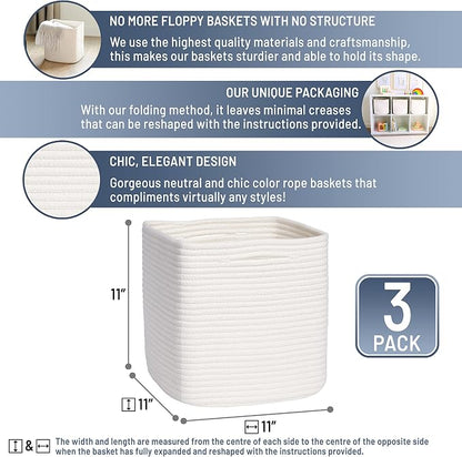 NaturalCozy Storage Cubes 11 Inch Cotton Rope Woven Baskets - Image 2