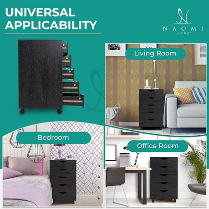 Naomi Home 5-Drawer Mobile Storage Cart Under Desk - Image 3
