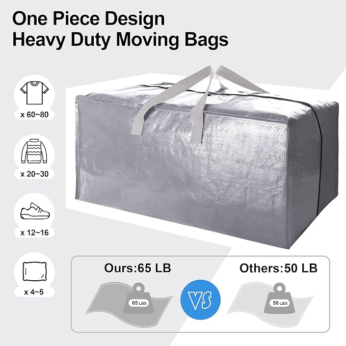 12 Pack Heavy Duty Extra Large Moving Bags W/Backpack Straps - Image 5