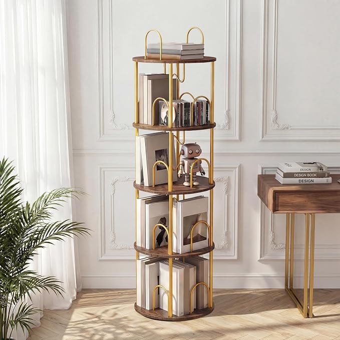 4 Tier Rotating Bookshelf, 360° Spinning Bookshelf Tower, Narrow Corner Book by Merkisa