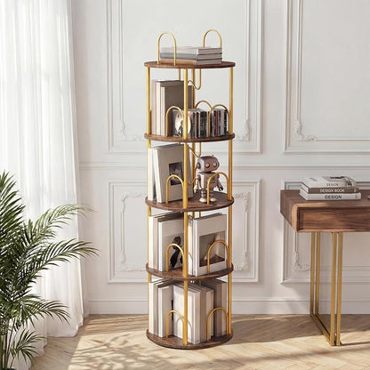 4 Tier Rotating Bookshelf, 360° Spinning Bookshelf Tower, Narrow Corner Book by Merkisa