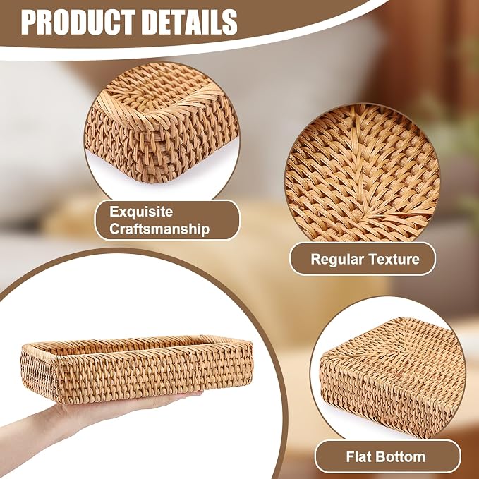 BTSKY Small Remote Basket for Coffee Table Entryway Living Room Rattan Serving - Image 5