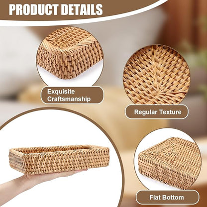 BTSKY Small Remote Basket for Coffee Table Entryway Living Room Rattan Serving - Image 5