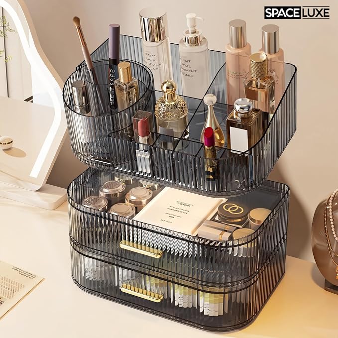 Makeup Organizer with Drawers and 360° Rotating Brush Holder, Large Capacity - Image 5