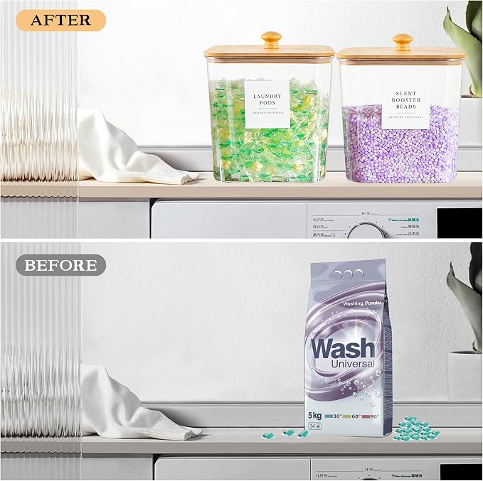 3+1 Pack Laundry Pods Container & Dryer Sheet Holder, Acrylic Square Laundry - Image 4