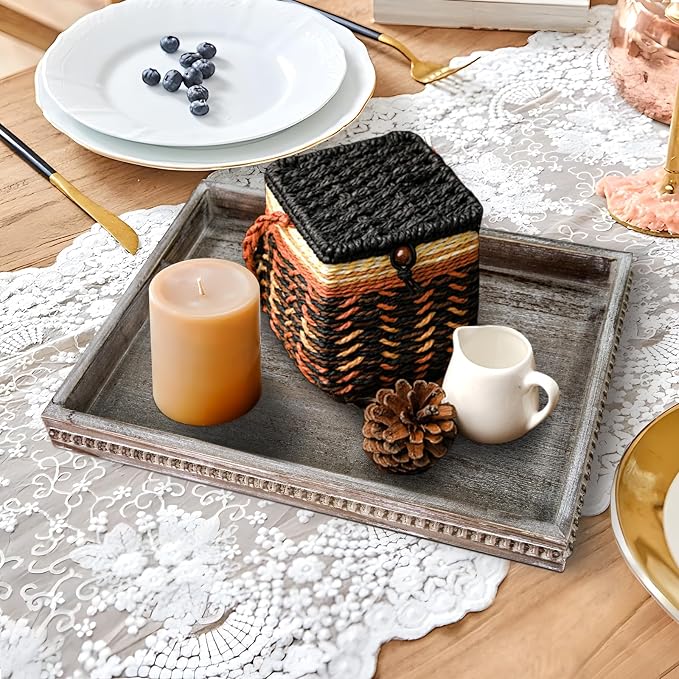 Wooden Decorative Tray, Rectangular Serving Tray - Image 3
