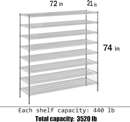 21" Deep x 72" Wide x 74" Height Wire Shelving Kit | 8-Tier | NSF Commercial - Image 3