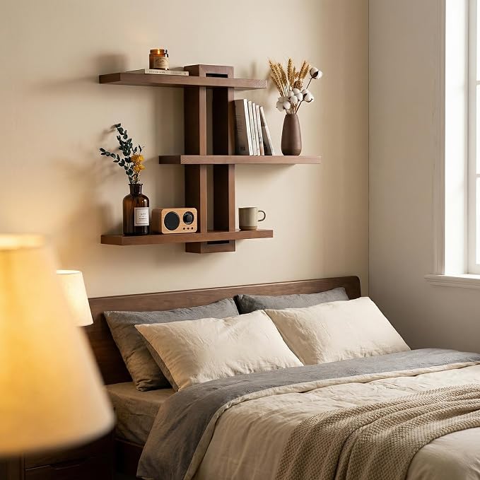 yaqew Variable Floating Shelves Wood Set of 3, Cube Wall Mounted Shelves 28.35" - Image 2