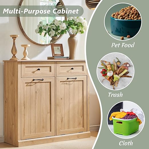 Double Tilt Out Trash Cabinet, 20 Gallon Farmhouse Laundry Hamper Cabinet - Image 4