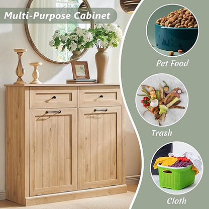 Double Tilt Out Trash Cabinet, 20 Gallon Farmhouse Laundry Hamper Cabinet - Image 4