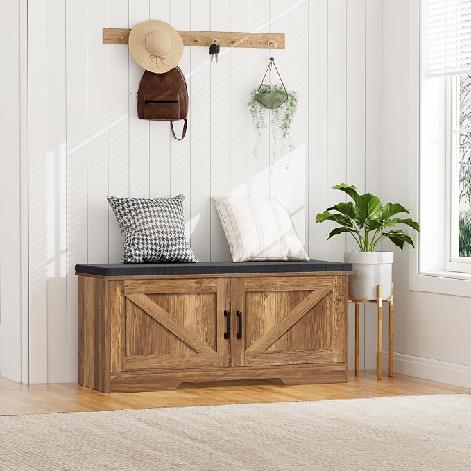 HOMSHO Farmhouse Shoe Storage Bench - Image 5