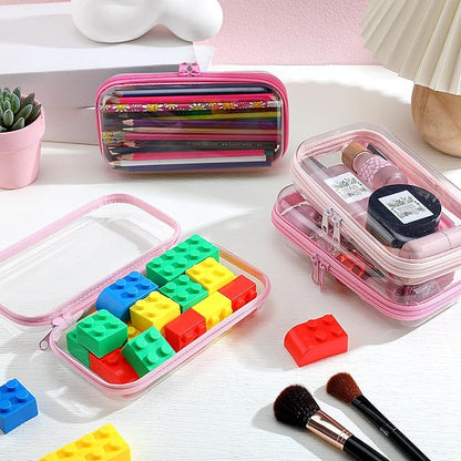 Hoolerry 4 Pcs Hard Clear Zipper Case Makeup Bags Plastic Pencil Pouch - Image 6