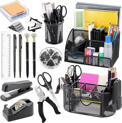 17 in 1 Black Desk Organizers and Accessories Set, 3 Office Desk Supplies by Froidesente