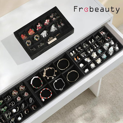Frebeauty Stackable Jewelry Trays, Removable Glass Lid, Drawer Inserts - Image 2