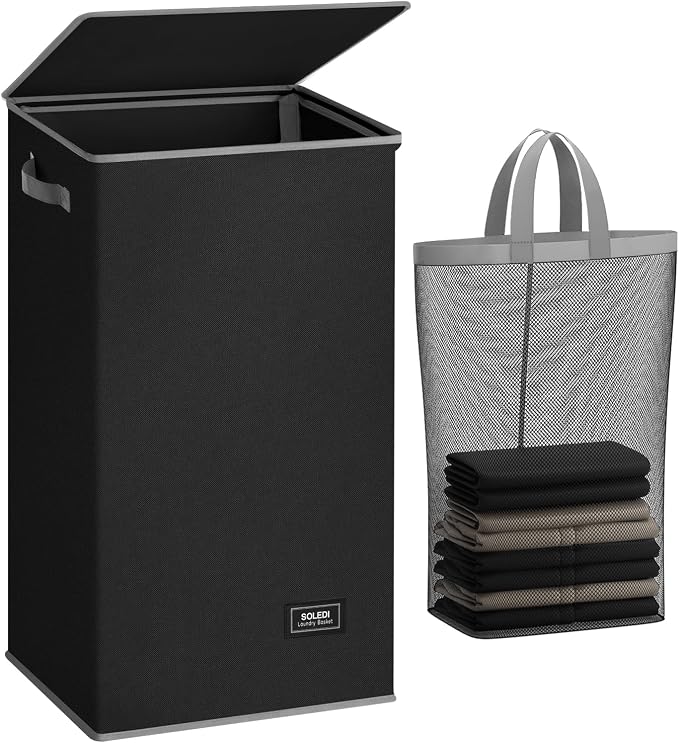 SOLEDI Laundry Hamper Black - 100L Large and Tall Laundry Basket Collapsible by SOLEDI