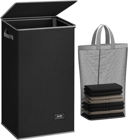 SOLEDI Laundry Hamper Black - 100L Large and Tall Laundry Basket Collapsible by SOLEDI