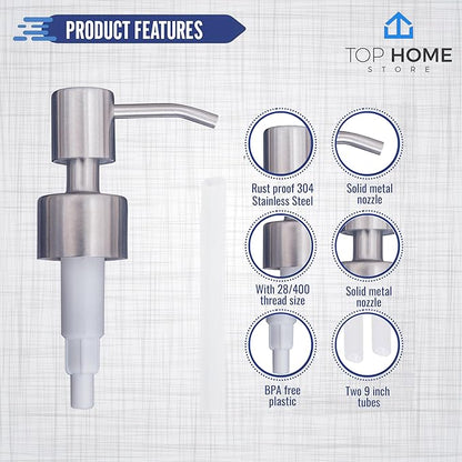 Stainless Steel Soap & Lotion Dispenser Pumps, Brushed Nickel Replacement - Image 4