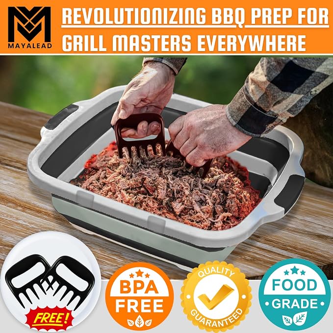 MAYALEAD BBQ Prep Tub with 2 Pcs Meat Shredder Claws, Collapsible Cutting Board - Image 4