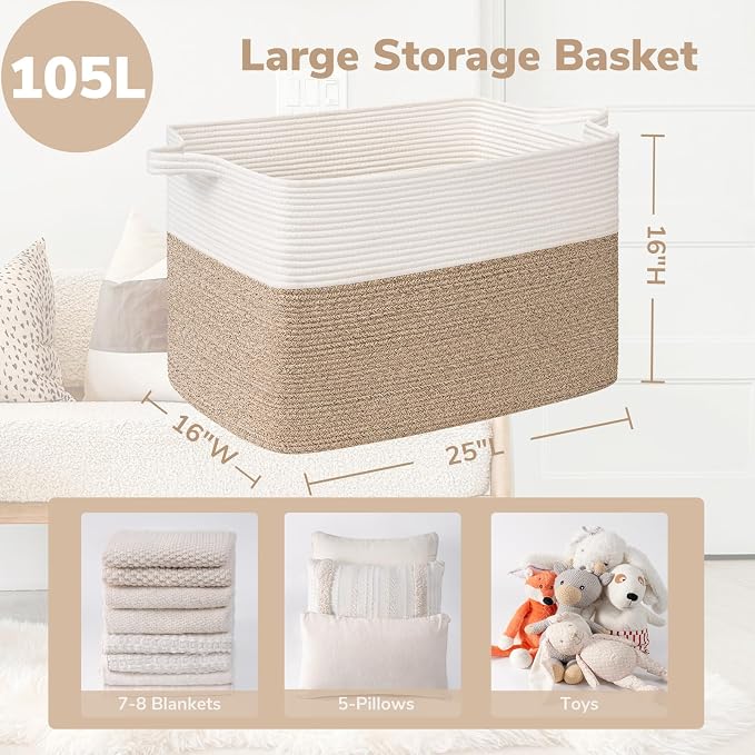 Goodpick Large Woven Blanket Basket 105L, Dirty Clothes, Extra Large Rectangle - Image 3