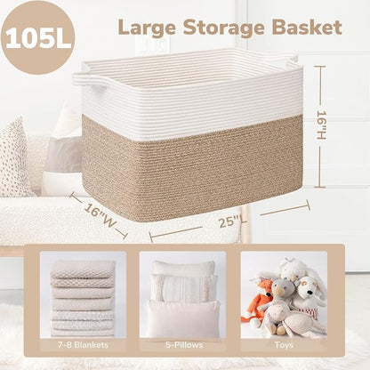 Goodpick Large Woven Blanket Basket 105L, Dirty Clothes, Extra Large Rectangle - Image 3