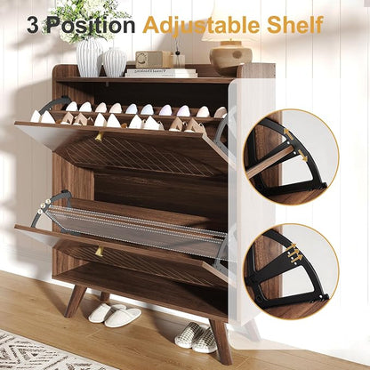 Decofy 37.6” Shoe Cabinet with 2 flip-Down Drawers, 3 Adjustable Levels - Image 3