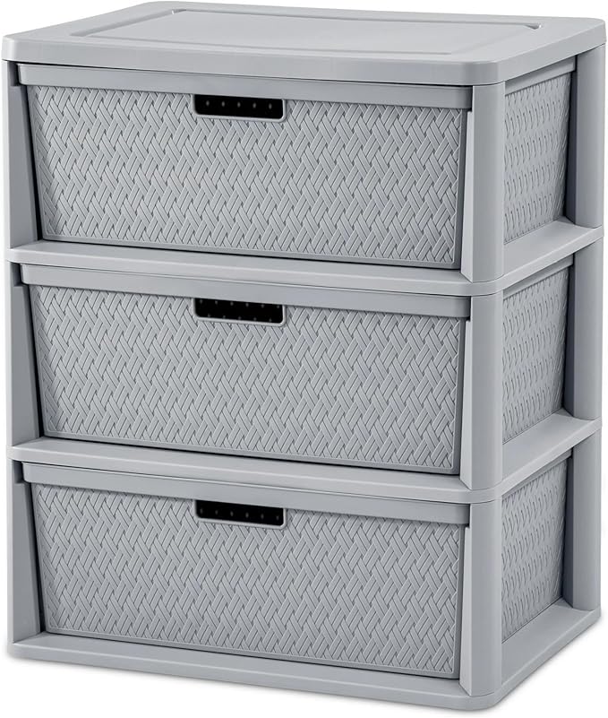Gray Wide Storage Tower, 3 Drawer Plastic Organizer by Unknown