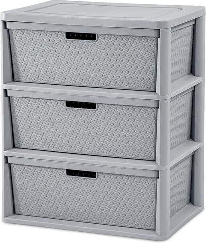 Gray Wide Storage Tower, 3 Drawer Plastic Organizer by Unknown