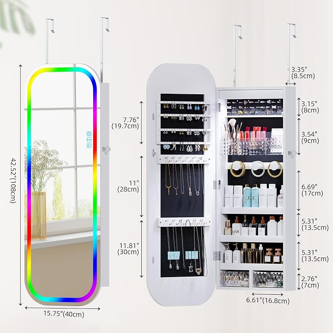 6 LED Mirror Jewelry Cabinet - Image 2