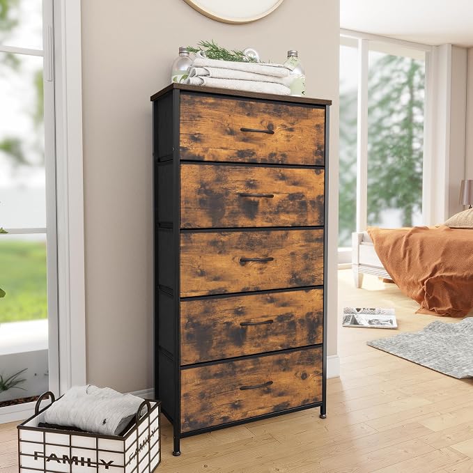Tall Dresser, Wide Vertical Fabric Storage Tower, 5 Drawer | Sturdy Steel Frame - Image 2
