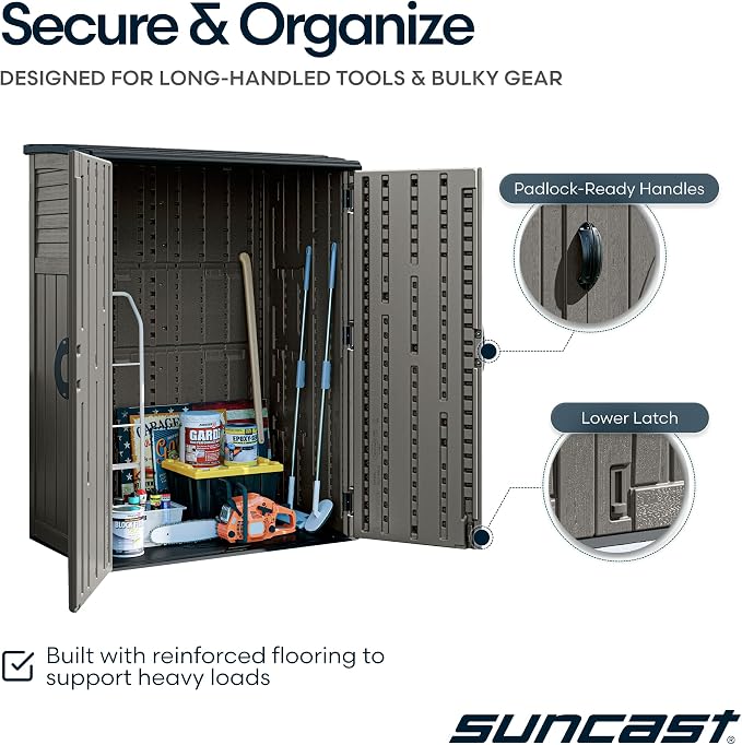 Suncast Outdoor Storage Cabinet Waterproof Resin Vertical Outdoor Storage Shed - Image 6