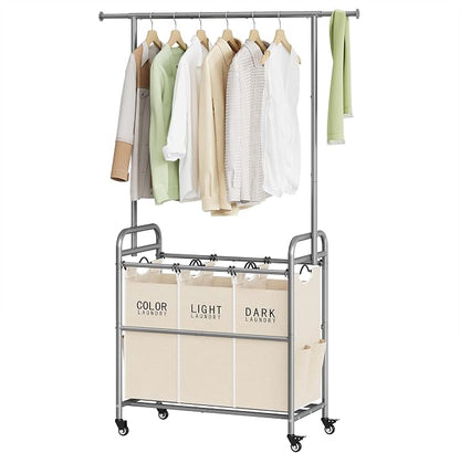 Tajsoon Laundry Hamper with Hanging Rack, 3 Section Laundry Sorter with Heavy by Tajsoon