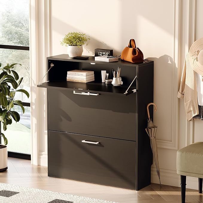 VINGLI Black Shoe Cabinet for Entryway, Modern Slim Shoe Rack Storage - Image 3