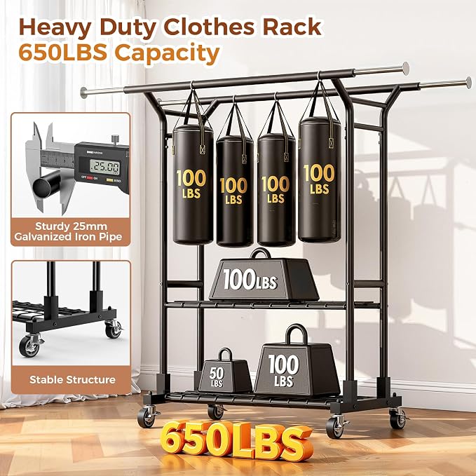 Luxspire Heavy Duty Clothes Rack Load 650 LBS, Double Rod Clothing Racks - Image 7