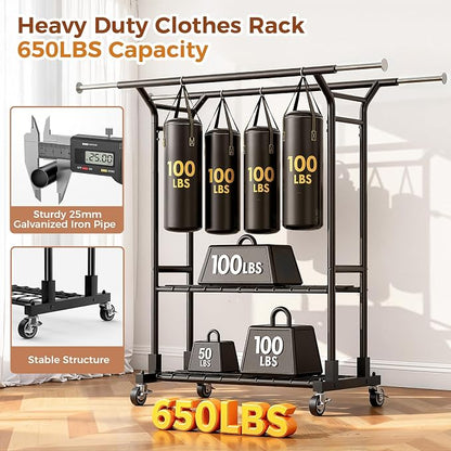 Luxspire Heavy Duty Clothes Rack Load 650 LBS, Double Rod Clothing Racks - Image 7