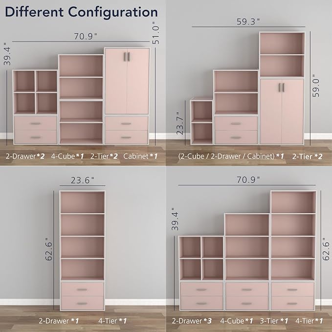 Homes: Inside + Out Apexa 3-Tier Cube Storage Organizer Shelves, Stackable Wood - Image 11